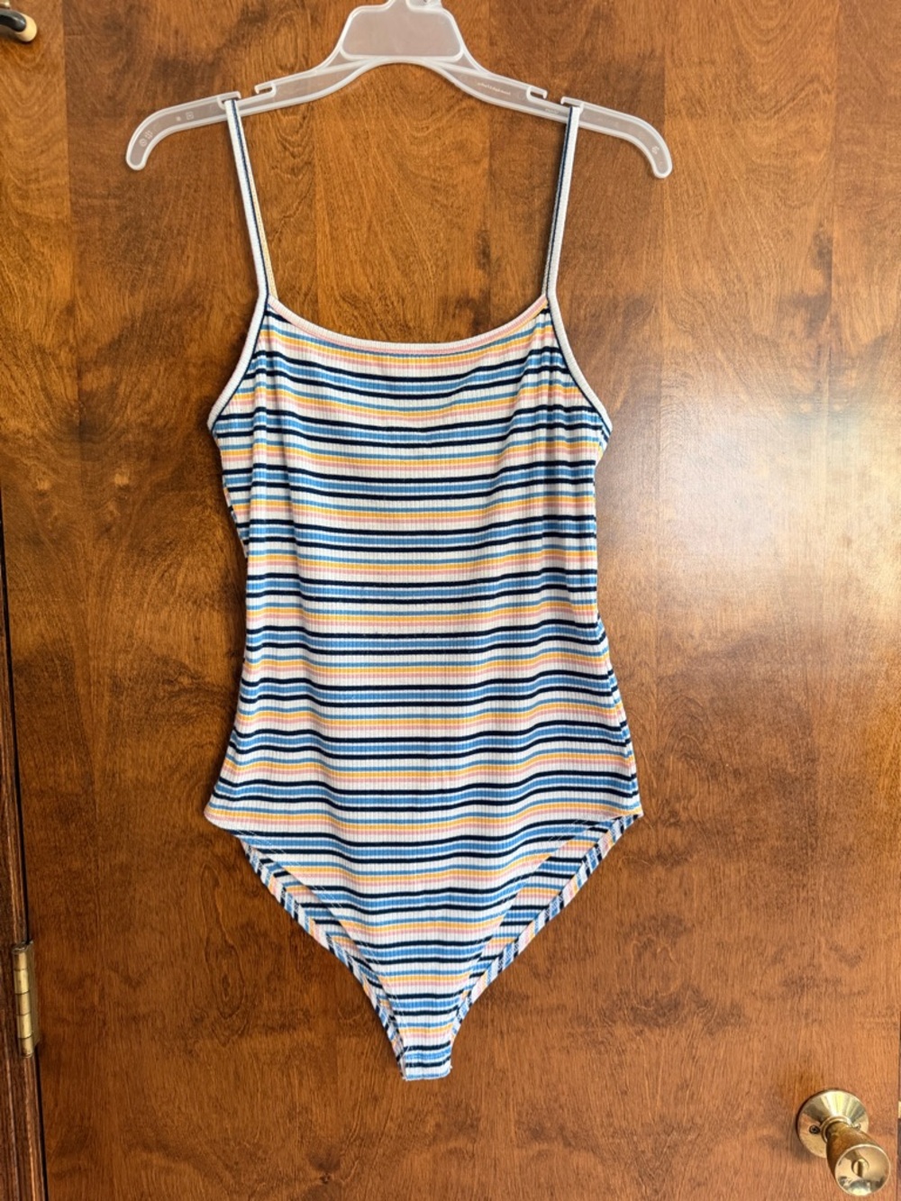 gaze Multicolor Striped Ribbed Bodysuit - Blue, Yellow, Pink
